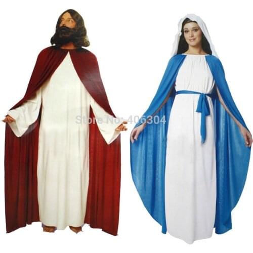 Free shipping ,Halloween masquerade cosplay adult men Jesus costume women Virgin Mary dress costume cape