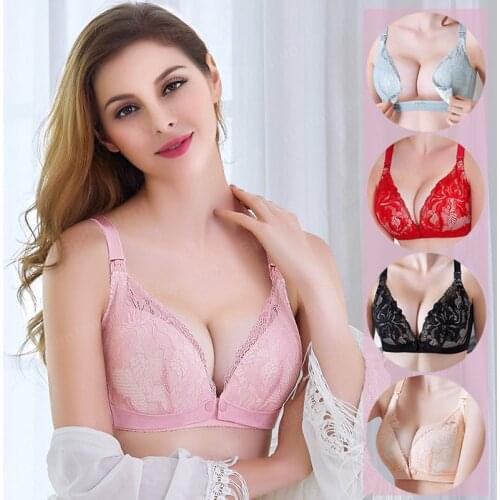 Nursing Bra Plus Size Front Closure Bra D Cup Bralette Mother Feeding Bra Lace Sexy Maternity Lactating Bras Wireless Underwear