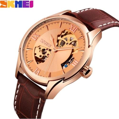 Luxury Leather Automatic Watch Men Fashion Brand SKMEI Mechanical Watches Hollow Mens Watch Clock Relogio Masculino 9223