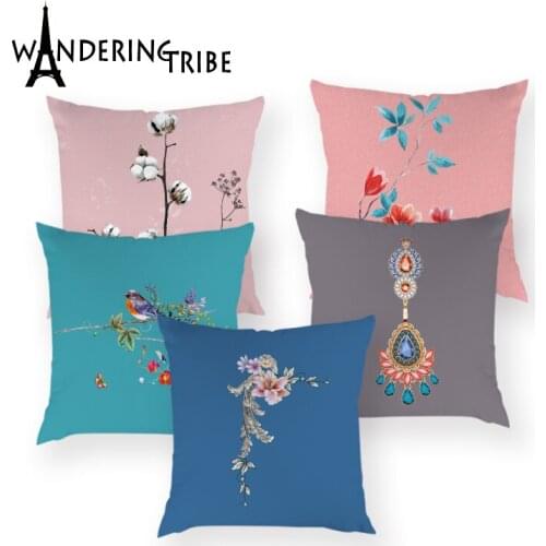 Flower Cushion Covers Farmhouse Home Decor Pillow Cover Print Cushions Case Plant Floral Pillow Cases Sofa Cushion Cover 45*45Cm