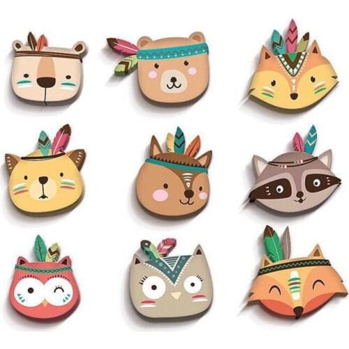 D lovely Fox bear owl Wall stickers Figurines and Miniature For Kids Room Cartoon Nursery Children Room Decoration Plaques Paint