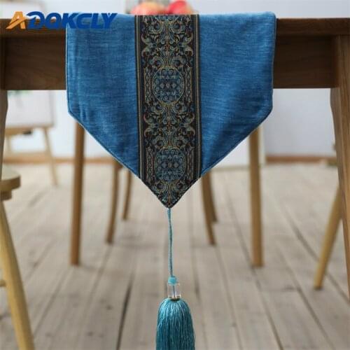 Europen Embroidered Table Runners Polyester Cloth with Tassels Decoration for Home Party Wedding Hotel Flags