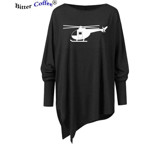 NEW T Shirt Women Autumn T-shirt Long Sleeve Large Size Cool Irregular Hem Womens Cool Helicopter Tshirt Vestidos plus size