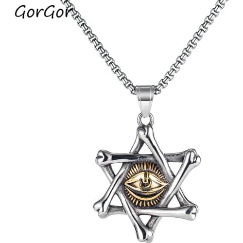 GorGor Necklace Men Stainless Steel Pattern Six-pointed Star Magic Eye Pendant Individuality Party Trendy Accessories TX-1830