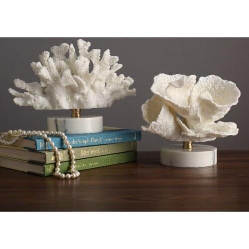 White Simulation Coral Exquisite Ornaments Furnishing Marble Base Living Room Countertops Resin Crafts Home Decor Wedding Gift