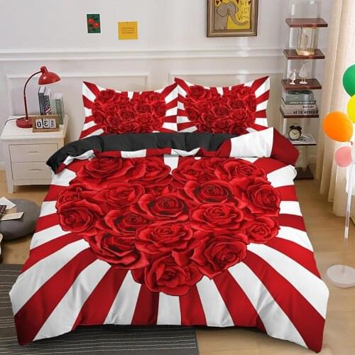 3d Rose Flower Bedding Set Love Heart Duvet Cover Luxury Bedclothes For Bedroom Decoration Single Full Quilt Covers 2/3PCS