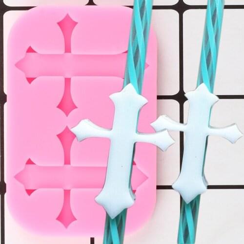 Cross Straw Topper Silicone Mold Craft Custom Keychain Epoxy Resin Molds Chocolate Candy Fondant Cake Decorating Tools