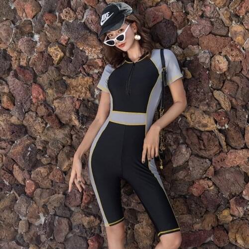 Swimsuit For Surfing Swimsuits With Sleeves Suit Women Long Movement Neutral Sneaked Away Er Leg Pants Points Short Sleeve Solid