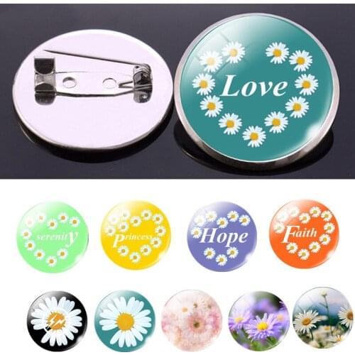 Daisy Flowers And Love Quote Fashion Brooch Glass Dome Daisy Clothes Bag Badge Gifts For Her Lover Gift