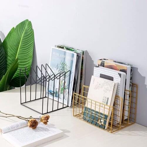 MINKYS Nordic Style Gold Black Metal Bookends Desktop Book Holder Stand Book Desk Storage Organizer Office Stationery