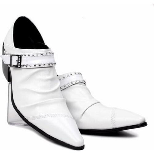 2017 Top Quality Genuine Leather Men Dress Shoes Business Casual Shoes For Men Classical Thick High Heels Rivets Buckle Shoes