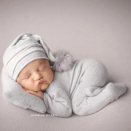 2019 Newborn Photography Cute Stretch Knit Animal Hat Clothes Boy Soft Jumpsuit Set Clothing Studio Accessories Sit Photo Props