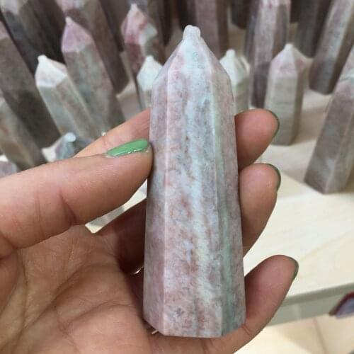 Natural Stone Crystal Point Healing Obelisk Pink Plaque Quartz Wand Beautiful Ornament for Home Decor Pyramid