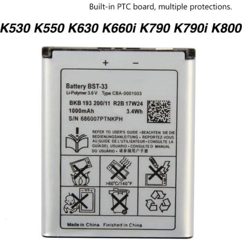Original BST-33 Battery For Sony Ericsson K530 K550 K630 K660i K790 K790i K800 K800i K810 K810i 1000mAh