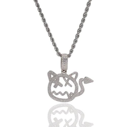 Hip Hop Mens Iced Out Gold Cartoon Devil Pendant Necklace Jewelry Street Dance Gift For Him with Rope Chain