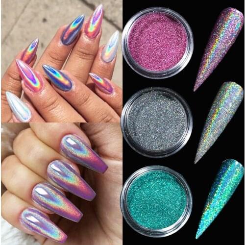 Holographics Nail Powder On Nails Laser Pink Silver Glitter Chrome Dust Gradient Shiny Nail Powder DIY Nail Art Decorations