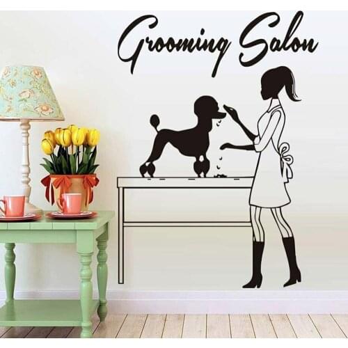 Pet Grooming Wall Decal Beautician And Dog Creatives Vinyl Wall Stickers Decor For Animal Salon Shop Window Door Decoration Y418