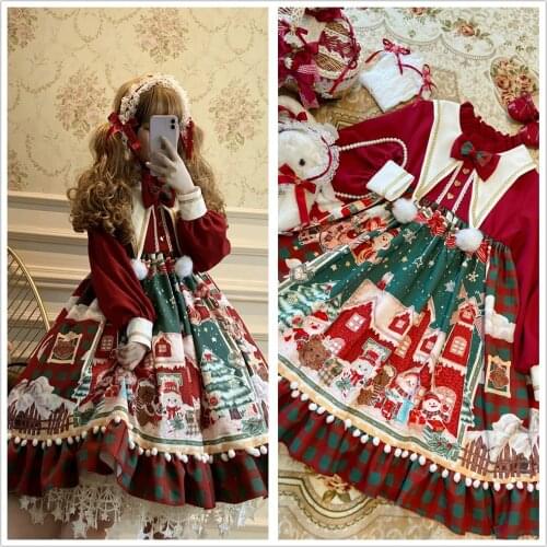 Princess tea party sweet lolita dress Christmas bowknot high waist victorian dress kawaii girl gothic lolita op loli cosplay