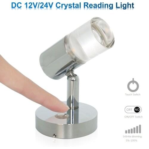 Crystal LED Reading Lights 12Volt/24V DC Dimmable Bedside Wall Lamp for 5 Wheel Camper Interior Lighting RVs,Marine,Boat,Caravan