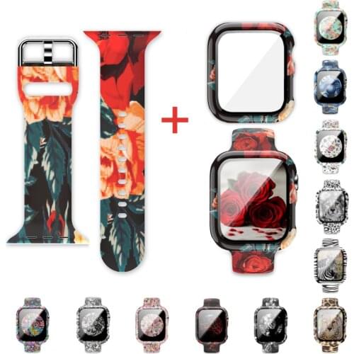 Leopard Pattern Band and Case Set for Apple Watch Series SE 6 5 4 3 2 Strap 38 42MM Rubber Watchband for Iwatch 6 40 44mm Correa