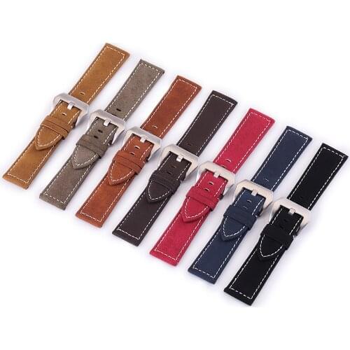 Available from stock frosted cow leather watch strap high-end handmade thick thread original buckle 18-24mm