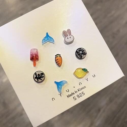 QiLuxy Simple Kroean Resin Fishtail Rabbit Stud Earrings for Women Girl Fashion Cute Cartoon Earrings Jewelry