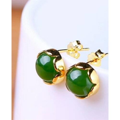 Natural and nephrite jade pendant earrings jewelry earrings egg surface Inlaid Jade teardrop-shaped earrings female style
