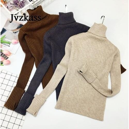 Jvzkass Turnover Collar Sweater Comfortable Warm Thicken Pullover Stretch Bottom Knit Sweater Z344