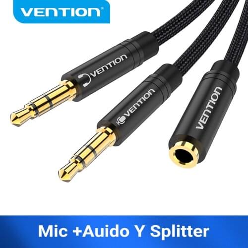 Vention Headphone Splitter Earphone Adapter Audio 3.5 Female to 2 Male Jack 3.5MM Mic Y Splitter Headset to PC Adapter Aux Cable
