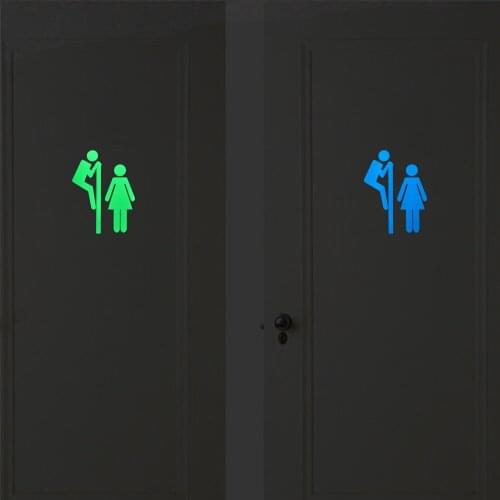Funny Luminous Bathroom Door Decal Glow in the Dark Toilet Sticker Washroom Restroom WC Bath Room Sign Label Home DIY Decoration