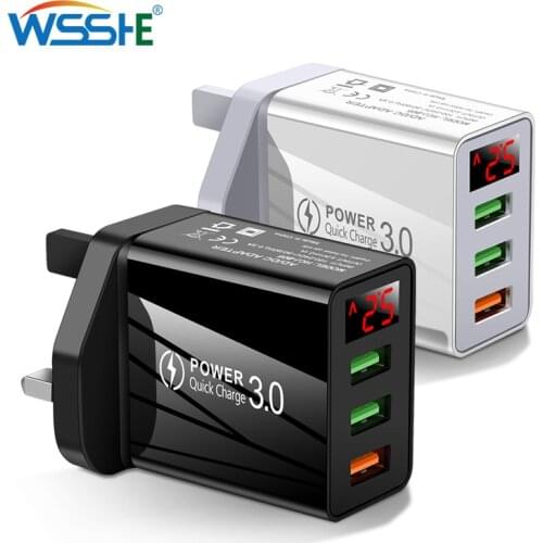 3 Ports USB Charger Plug LED Display 5V/3A Fast Charging Universal Adapter for Iphone 12 Pro Max Samsung Xiaomi Tablet EU US UK