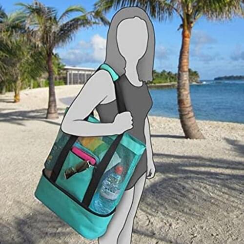 Ladies Picnic Bag Mesh Refrigerator Compartment Oversized Zipper Closed Beach Toy Grocery Camping Tote Bag