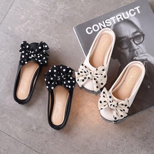2021 summer new womens leather sandals polka dot bow soft bottom pumps peas shoes semi-sandals bag heel princess shoes