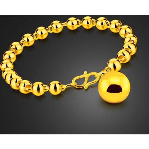 New Personality Women 100% 925 Sterling Silver Beads Bangle Simple Gold Heart Ball Bracelet Fashion Cuff Chain Jewelry Gift