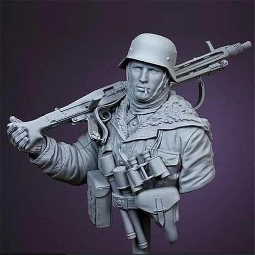 1/10 Resin Kit Bust WWII Machine Gunner Assembly Models Figure Resin Kit Colorless Model Kits Self-Assembled Toys