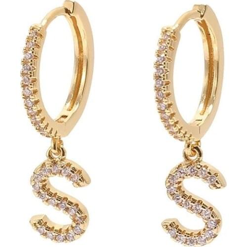 1 Pair 26 Letters Hoop Stud Earrings Cubic Zirconia Circle Round English Letters Earrings For Women Fashion Jewelry