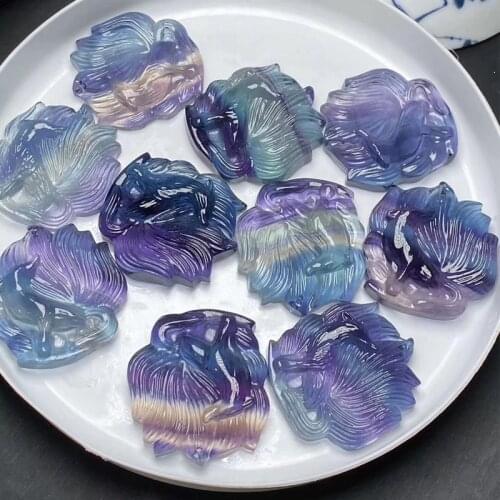 1pc Natural Quartz Crystal nine-tailed fox Carved Rainbow fluorite stone healing Mineral Crystal Stone Table Holiday Gift