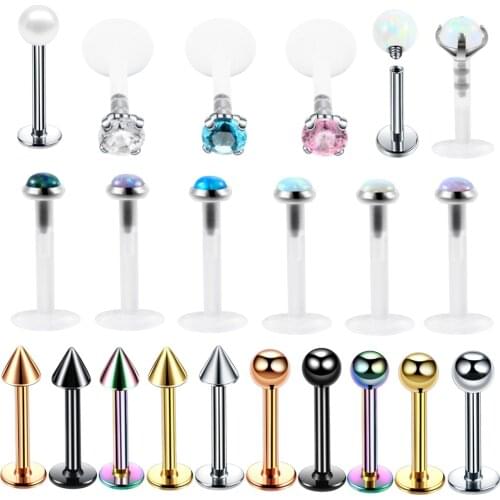 1PC PTFE Steel Lip Piercings Tragus Ear Studs Cartilage Piercings Conch Labret Ring Lip Morne Bars Rings Body Piercings Jewelry