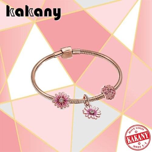 2021 Fashion 100% S925 Sterling Silver Womens Romantic Beauty Golden Daisy Original Diy Jewelry Suitable For Women