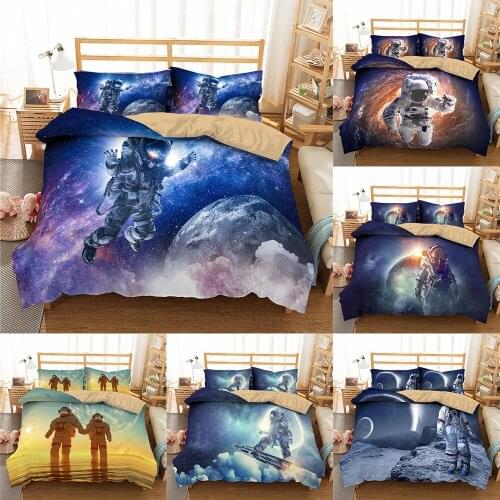 3D Space Astronaut Blue Sky Bedding Set Luxury Duvet Cover Set Single double Twin/Queen Size 2/3pcs kids boy Print Comforter Set