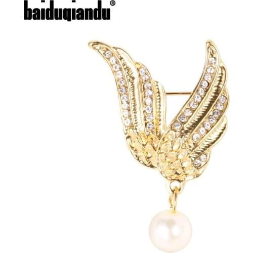 Baiduqiandu Angel Wing Pearl Drop Brooch Pins Clothes Hat Accessories Jewelry