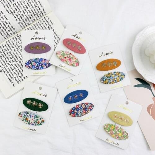 Youth beautiful Grils noble floral design fabric cover art embroidery oval hair clip accessories