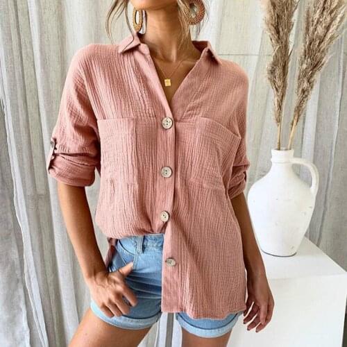 Cotton Blouse Women Summer Shirt Spring Long Sleeve Pink Yellow Blouse Casual Tops Ladies Shirt Streetwear
