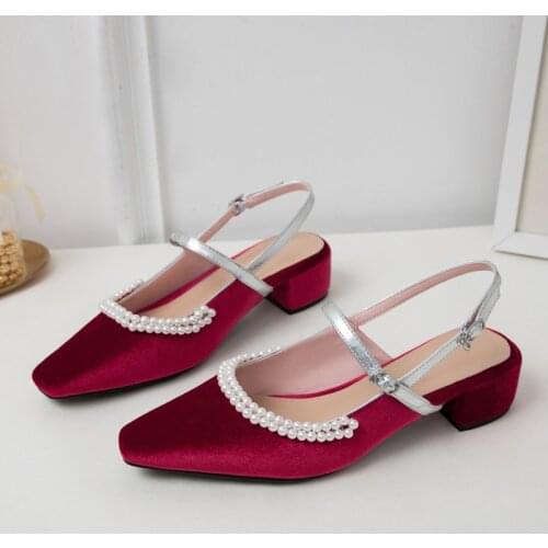 Shoes Woman 2020 Spring 4CM Thin High Heels Slingbacks Female Pointed Toe Solid Flock Womens Shoes Office Lady Elegant Sandals