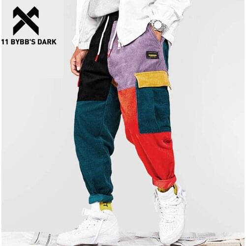 11 BYBBS DARK Corduroy Patchwork Pockets Cargo Pants Men Vintage Harem Joggers Harajuku Sweatpants Hip Hop Streetwear Trousers