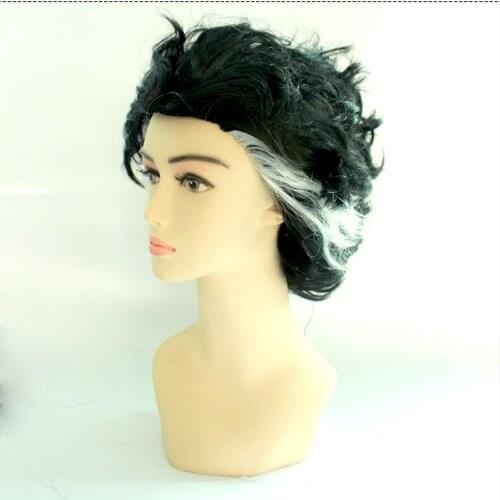 Streaked Vampire Black and Grey Synthetic Fiber Curly Hair for Cosplay Headwear Halloween Party Accessories