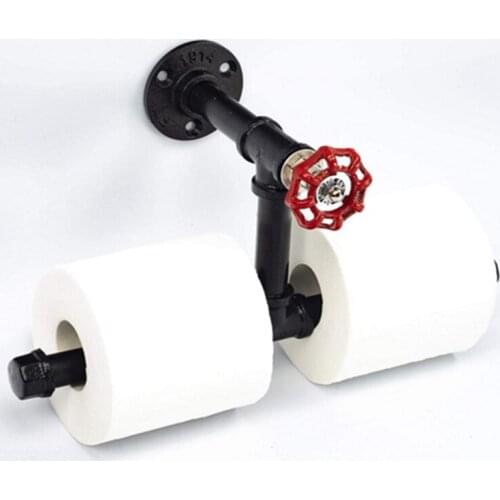 Roll Paper Holder Home Decorative Industrial Rustic Wall Mounted Iron Pipe Toilet Roll Paper Double Holder Towel Rack