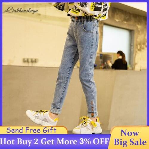 Teen Jeans Kids Spring Autumn Casual Trousers Girls Fashion Slim Embroidery Jeans Baby High Waist Jeans Girls Feet Pencil Jeans