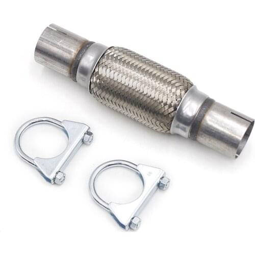 1.75"x 6''x 10" Stainless Steel Car Exhaust Flex Pipe Bellows Double Braid Connector Ripple Sliver With Bracket