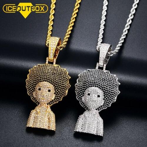 ICEOUTBOX Full Of Crystal Cartoon Man Pendant CZ Necklace Micro Paved Hip Hop Gold Silver Color For Women Mens Hip Hop Jewelry